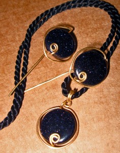 Judy Ellis's Gem Profile- Goldstone - , General Education, , Blue goldstone earring and pendant set