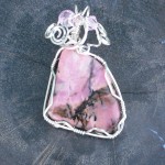 Judy Ellis's Gem Profile- Rhodonite - , General Education, , Wire wrapped rhodonite pendant
