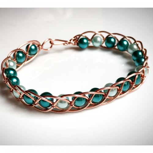 Dale Armstrong's What Gauge of Wire Should I Use to Make Jewelry - , General Education, Design, , Xs and Os Beaded Wire Bracelet made with 18 gauge base wire and 26 gauge weaving wire, featuring perfectly fitting 6mm beads.