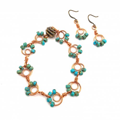 Judy Ellis's Bold Gemstone Wire Jewelry Tutorials for Beginners - , General Education, , Copper and Turquoise Bracelet & Earrings