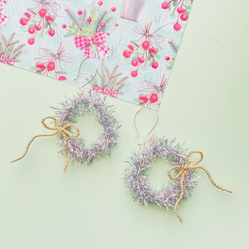 Judy Ellis's 5 Must-Make Holiday Jewelry Projects That Bring the Festive Fun - <h2><b>Sparkling Wired Tinsel Wreath Earrings That Steal the Spotlight</b></h2>, Holiday Designs, Loops, Wire Loop, Wrapped Wire Loop, Wire Wrapping, Wrapping, Wire Wrapping Jewelry, Beads, , Wired Tinsel Wreath Earrings