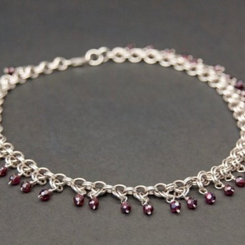 Judy Larson's Make Your Own Chains Part 1 - , Teaching, Making Chain, Chain Making , , , Chain Maille, chain mail, chainmaille, chainmail, , Garnet 2-in-2 Chain Maille Necklace