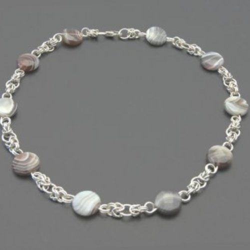Judy Larson's Make Your Own Chains Part 2 - , Teaching, Making Chain, Chain Making , Jump Rings, Jump Ring, Making Jump Rings, , , Chain Maille, chain mail, chainmaille, chainmail, ,   Botswana Agate Half Byzantine Chain Maille Necklace