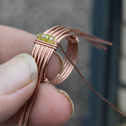 Deborah Kelly's Classic Cocktail Ring - , Classic Wire Jewelry, Wire Wrapping, Wrapping, Wire Wrapping Jewelry, Weaving, Wire Weaving, Weaving Wire, string the beads onto the wire.