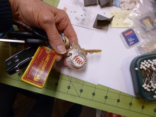 Judy Larson's Baseball Skin Keychain - , Hair Accessories, Zipper Pulls, Christmas Ornaments, Cutting, Cutting Tool, Cutters, Filing, Finishing, Drilling, Drill, baseball keychain