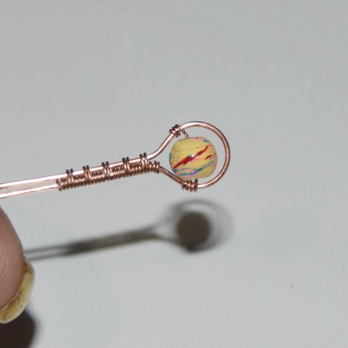 Deborah Kelly's Wire Woven Drumstick Earrings and Ring - , Wire Weaving, Weaving, Wire Weaving, Weaving Wire, Put one of the 6mm beads on the wire