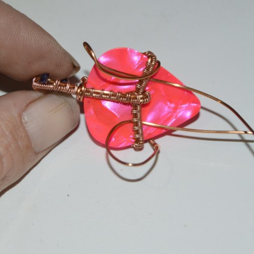 Deborah Kelly's Guitar Pick Pendant - , Wire Weaving, Weaving, Wire Weaving, Weaving Wire,  take the wires and wrap them around the weave 