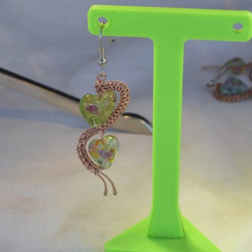 Deborah Kelly's Double Heart Bead Pendant - , Wire Weaving, Weaving, Wire Weaving, Weaving Wire, Add an earring wire to the earring just finished and set aside.    