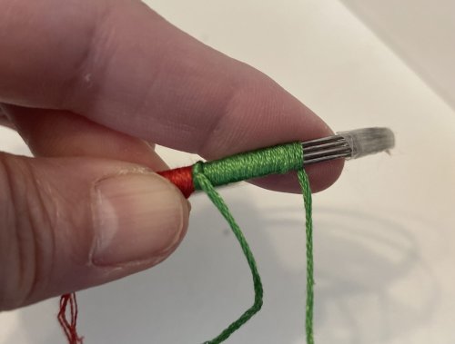 Cathryn Jakicic's Floss Wrapped Bangle Bracelets - , Contemporary Wire Jewelry, ,  you can either trim close to beginning and end knots or each color or keep the fringe.