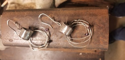 Cheryl Strait's Reticulated Sterling and Wire Earrings - , Metalwork, Findings, Clasps, Components, Butane Torch, Soldering, Solder,  Formed around a sharpie marker to create the ear wire