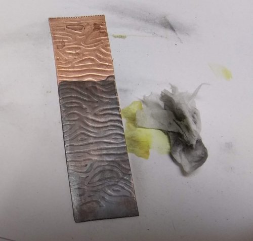 Judy Larson's Mixed Metal Sampler Bracelets Series    PUTTING IT ALL TOGETHER  - , Metalwork, Filing, Finishing, Oxidizing Wire, Oxidizing, Antiquing Wire, Antiquing, Design, I brushed on a second layer of solution