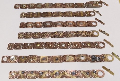Judy Larson's Mixed Metal Sampler Bracelets Series    PUTTING IT ALL TOGETHER  - , Metalwork, Filing, Finishing, Oxidizing Wire, Oxidizing, Antiquing Wire, Antiquing, Design, mix and match all the links and toggles to create bracelets