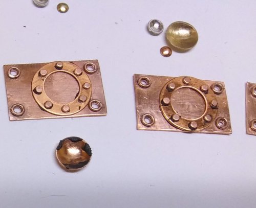 Judy Larson's Mixed Metal Sampler Bracelet 7 - Steampunk Space Oddity - , Metalwork, Dapping, Dapping Jewelry, Butane Torch, Soldering, Solder, Place copper paste solder around the inside edge of the 3/8