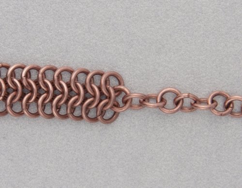 Kylie Jones's Copper Braided Chain Maille Bracelet - , Chain Maille Jewelry, Making Chain, Chain Making , Oxidizing Wire, Oxidizing, Antiquing Wire, Antiquing, Close the copper jump ring.