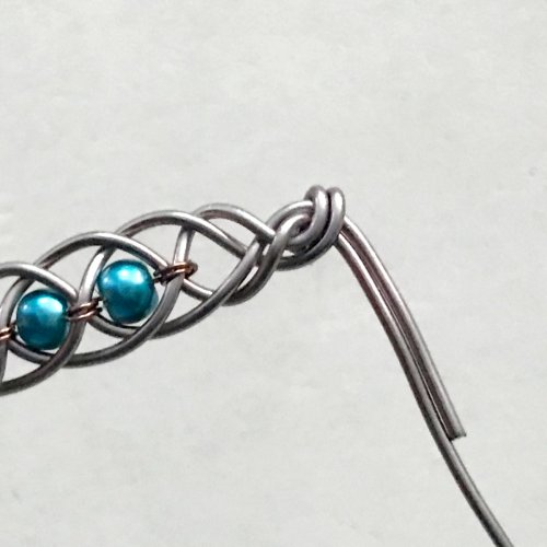 Erika Pal's Charm Hoop Earrings - , Contemporary Wire Jewelry, Lashing, Wire Lashing, Wire Wrapping, Wrapping, Wire Wrapping Jewelry, Beads, Pressure them with the pliers 