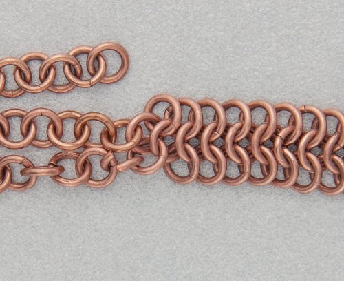 Kylie Jones's Copper Braided Chain Maille Bracelet - , Chain Maille Jewelry, Making Chain, Chain Making , Oxidizing Wire, Oxidizing, Antiquing Wire, Antiquing, Use an open jump ring to attach the outer two chains.