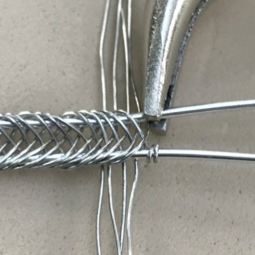 Erika Pal's Peace Drop Ring - , Contemporary Wire Jewelry, Weaving, Wire Weaving, Weaving Wire, , Cut off the extra weaving wire end, 