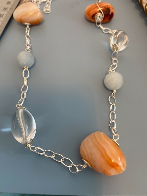 Lori Cranson's Fire and Ice Long Necklace - , Contemporary Wire Jewelry, Coiling, Coiling Wire, Wire Coiling, Making progress in assembling the necklace