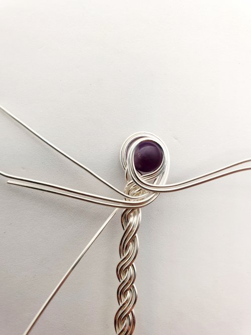 Natalie Patten's Braided Wire Cuff - , Contemporary Wire Jewelry, Spirals, Wire Spiral, Spiral Wire Wrap, Weaving, Wire Weaving, Weaving Wire, wrap it twice around the neck of the bracelet braidt twice