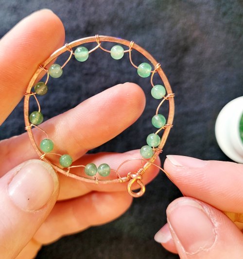 Jennifer Brooks's Dyer's Mushroom Netted Hoop Pendant - , Contemporary Wire Jewelry, Lashing, Wire Lashing, Wire Wrapping, Wrapping, Wire Wrapping Jewelry, , dyer's mushroom netted pendant