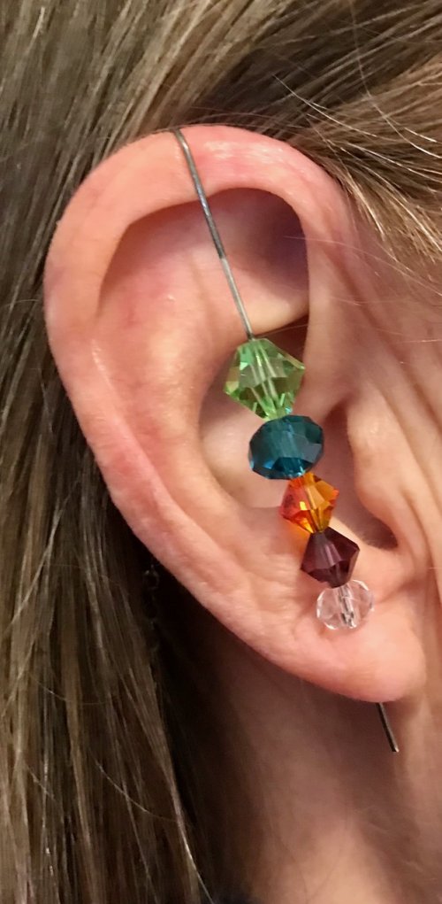 Nancy Chase's Ear Candy Ear Pin - , Contemporary Wire Jewelry, Loops, Wire Loop, Wrapped Wire Loop, Beads, Thread the pin through a pierced ear