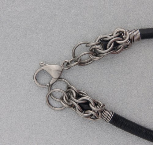 Kylie Jones's Leather and Chain Maille Bracelet - , Chain Maille Jewelry, Making Chain, Chain Making , add the clasp