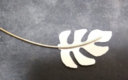 Judy Larson's Tropical Leaf Earrings - , Contemporary Wire Jewelry, Sawing, Saw, Wire Saw, Texturing, Curve a 3 piece of brass or nickel silver