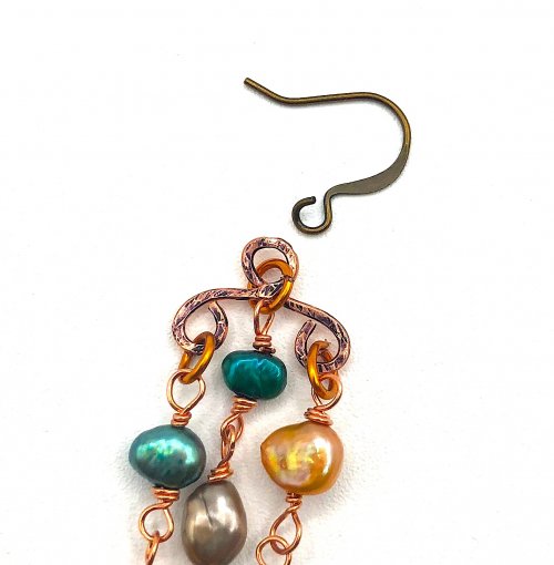 Kristal Wick's Blue Cascade Pearl Earrings - , Contemporary Wire Jewelry, Making Chain, Chain Making , Loops, Wire Loop, Wrapped Wire Loop, attach the pearls to the top part of the earring