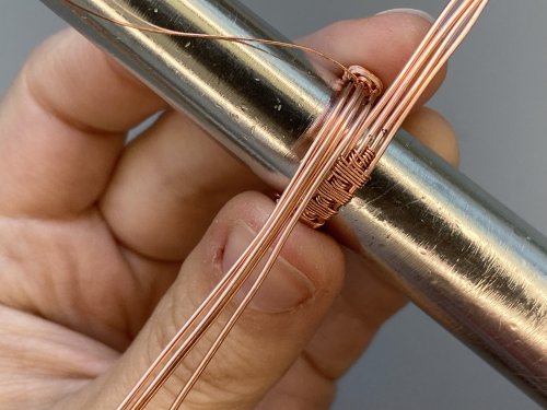Elizabeth Schultz's Jordan Wire Woven Ring - , Wire Weaving, Weaving, Wire Weaving, Weaving Wire, wrap the woven wires around the ring mandresl