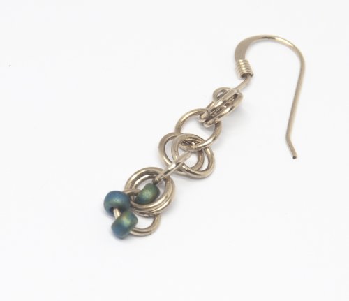 Kylie Jones's Beaded Helm Chain Maille Earrings - , Chain Maille Jewelry, Chain Maille, chain mail, chainmaille, chainmail, , add a single jump ring with 3 beads