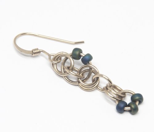 Kylie Jones's Beaded Helm Chain Maille Earrings - , Chain Maille Jewelry, Chain Maille, chain mail, chainmaille, chainmail, , add beads to the jump ring