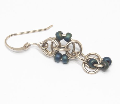 Kylie Jones's Beaded Helm Chain Maille Earrings - , Chain Maille Jewelry, Chain Maille, chain mail, chainmaille, chainmail, , close the jump ring