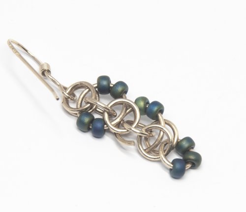 Kylie Jones's Beaded Helm Chain Maille Earrings - , Chain Maille Jewelry, Chain Maille, chain mail, chainmaille, chainmail, , add two beads to the jump ring