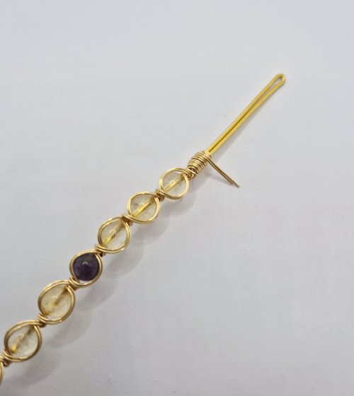 Natalie Patten's Bead and Wire Bracelet with Attached Clasp - , Contemporary Wire Jewelry, Wire Wrapping, Wrapping, Wire Wrapping Jewelry, wrap the other fine wires around the first wraps