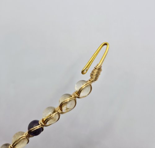 Natalie Patten's Bead and Wire Bracelet with Attached Clasp - , Contemporary Wire Jewelry, Wire Wrapping, Wrapping, Wire Wrapping Jewelry, form a hook with the wires