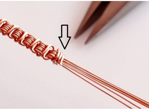 Erika Pal's Triple Strand Braided Wire Bracelet - , Contemporary Wire Jewelry, Wire Wrapping, Wrapping, Wire Wrapping Jewelry, Weaving, Wire Weaving, Weaving Wire, bend the tail across the braid