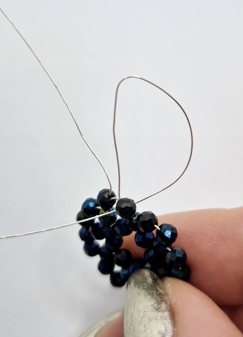 Natalie Patten's Bead and Wire Circular Component - , Contemporary Wire Jewelry, Weaving, Wire Weaving, Weaving Wire, Beads, bring one wire down through the beads
