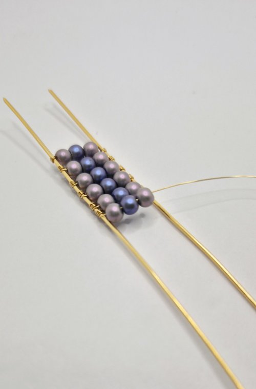 Natalie Patten's Channel-set Beaded Cuff Bracelet - , Contemporary Wire Jewelry, Wire Wrapping, Wrapping, Wire Wrapping Jewelry, keep all the wires and beads straight
