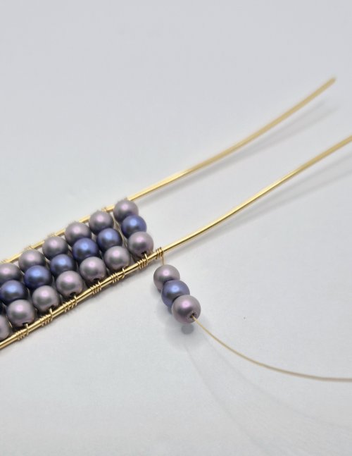 Natalie Patten's Channel-set Beaded Cuff Bracelet - , Contemporary Wire Jewelry, Wire Wrapping, Wrapping, Wire Wrapping Jewelry, add the last row of beads