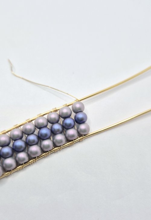 Natalie Patten's Channel-set Beaded Cuff Bracelet - , Contemporary Wire Jewelry, Wire Wrapping, Wrapping, Wire Wrapping Jewelry, secure by wrapping the wire 3 times