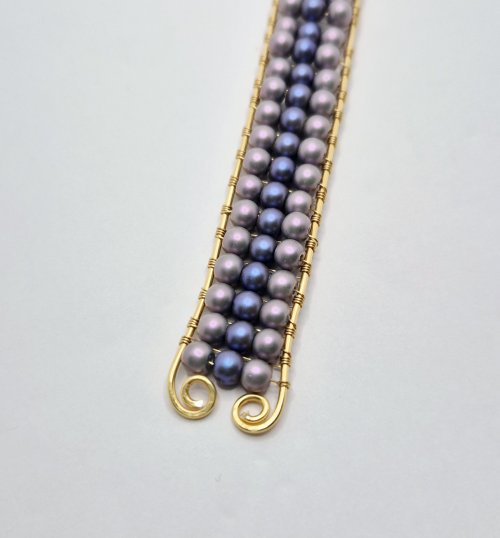Natalie Patten's Channel-set Beaded Cuff Bracelet - , Contemporary Wire Jewelry, Wire Wrapping, Wrapping, Wire Wrapping Jewelry, ensure the spirals sit on the same plane