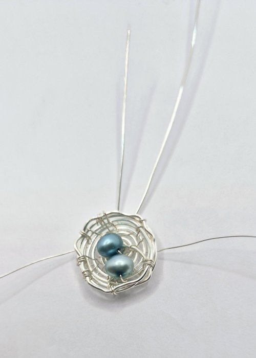 Natalie Patten's Birds Nest Pendant - , Contemporary Wire Jewelry, Wire Wrapping, Wrapping, Wire Wrapping Jewelry, Weaving, Wire Weaving, Weaving Wire, Add and secure next bead