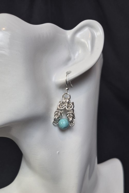 Natalie Patten's Byzantine Chainmaille Earrings - , Chain Maille Jewelry, Chain Maille, chain mail, chainmaille, chainmail, , Finished product!