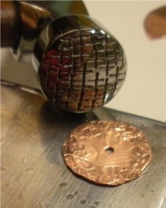 Judy Larson's Tab Style Pendant - , Metalwork, Coiling, Coiling Wire, Wire Coiling, Cutting, Cutting Tool, Cutters, Dapping, Dapping Jewelry, Filing, Finishing, How To Punch Holes, Hole Punching, Punch A Hole, Oxidizing Wire, Oxidizing, Antiquing Wire, Antiquing, Riveting, Riveting Techniques, Wire Rivets, Sawing, Saw, Wire Saw, Texturing, Butane Torch, Soldering, Solder, Using Mini TruStrike Designer/Texture Hammer to texture