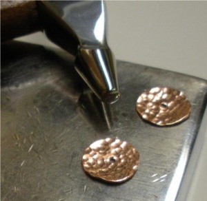 Judy Larson's Tab Style Pendant - , Metalwork, Coiling, Coiling Wire, Wire Coiling, Cutting, Cutting Tool, Cutters, Dapping, Dapping Jewelry, Filing, Finishing, How To Punch Holes, Hole Punching, Punch A Hole, Oxidizing Wire, Oxidizing, Antiquing Wire, Antiquing, Riveting, Riveting Techniques, Wire Rivets, Sawing, Saw, Wire Saw, Texturing, Butane Torch, Soldering, Solder, Using  Mini TruStrike Embossing Hammer to texture 