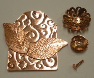 Judy Larson's Tab Style Pendant - , Metalwork, Coiling, Coiling Wire, Wire Coiling, Cutting, Cutting Tool, Cutters, Dapping, Dapping Jewelry, Filing, Finishing, How To Punch Holes, Hole Punching, Punch A Hole, Oxidizing Wire, Oxidizing, Antiquing Wire, Antiquing, Riveting, Riveting Techniques, Wire Rivets, Sawing, Saw, Wire Saw, Texturing, Butane Torch, Soldering, Solder, 1.5mm metal hole punch