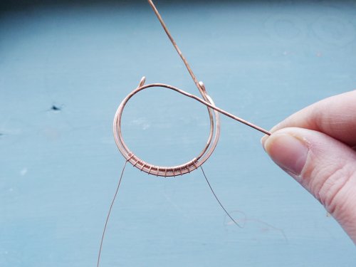 Oksana Truhan's Woven Wire Hoops - , Wire Weaving, Lashing, Wire Lashing, Loops, Wire Loop, Wrapped Wire Loop, Spirals, Wire Spiral, Spiral Wire Wrap, Oxidizing Wire, Oxidizing, Antiquing Wire, Antiquing, Wire Wrapping, Wrapping, Wire Wrapping Jewelry, Weaving, Wire Weaving, Weaving Wire, Weave 10 sections