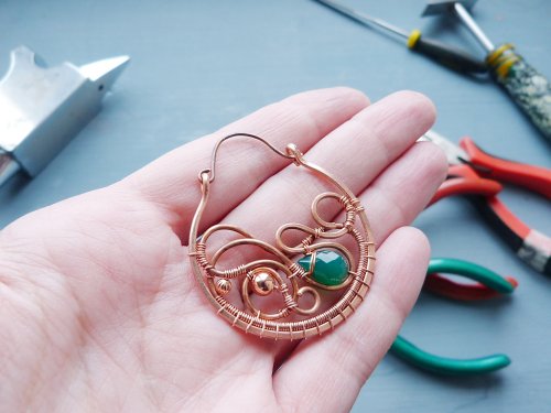 Oksana Truhan's Woven Wire Hoops - , Wire Weaving, Lashing, Wire Lashing, Loops, Wire Loop, Wrapped Wire Loop, Spirals, Wire Spiral, Spiral Wire Wrap, Oxidizing Wire, Oxidizing, Antiquing Wire, Antiquing, Wire Wrapping, Wrapping, Wire Wrapping Jewelry, Weaving, Wire Weaving, Weaving Wire, earring