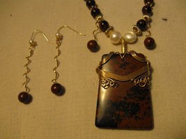 Joe Rushing's Obsidian Dangle Ladder Necklace - , Classic Wire Jewelry, Wire Wrapping, Wrapping, Wire Wrapping Jewelry, Completed Obsidian Pendant with earrings