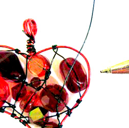 Tracey McKenzie's Wire Wrapped Pet Heart Charm - , Contemporary Wire Jewelry, Wire Wrapping, Wrapping, Wire Wrapping Jewelry, Beads, I do this by taking my wire over 1, 2 or 3 beads